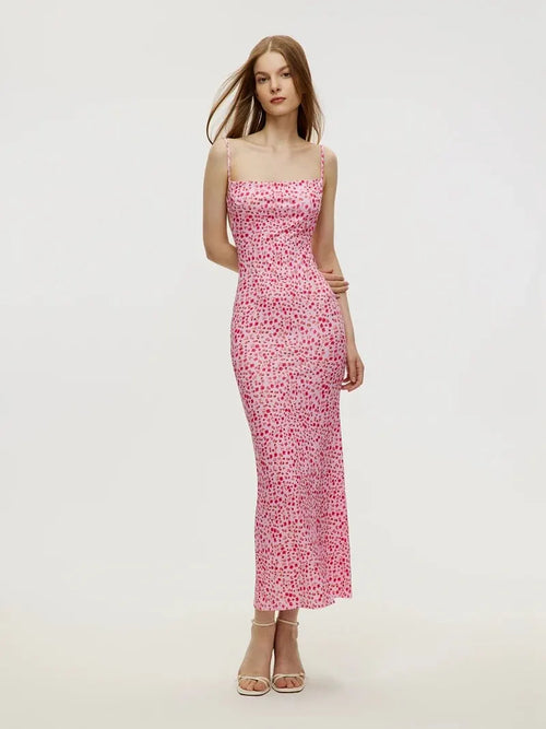 Elegant Floral Backless Suspender Dress for Women - Slimming Beachwear and Fashionable Banquet Attire