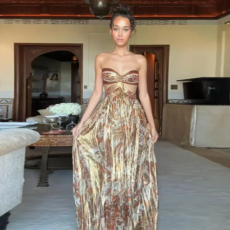 Strapless Backless Beach Print Dress for Women - Summer 2025 Holiday Collection